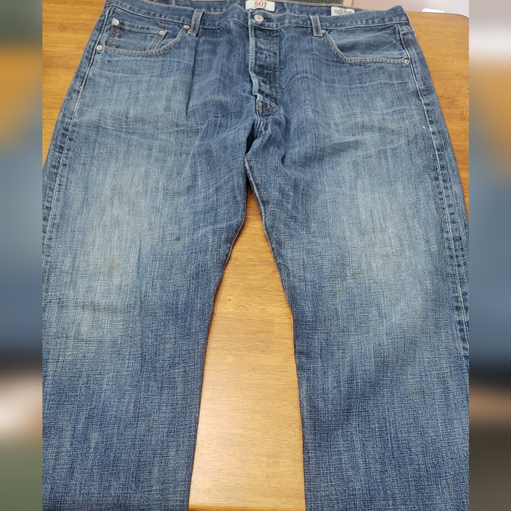 Levi's Classic 501 Button Fly Straight Blue Jeans Distressed In Photos 42 X 34